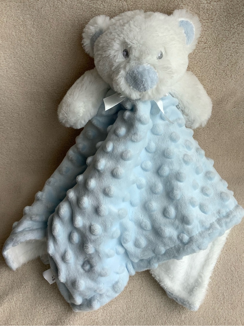 Blankets and Beyond Plush Blue White Minky Dot Bear Lovey Security Blanket Toy
